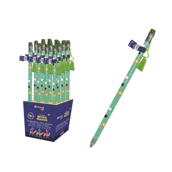 Bismark Lapiz Gigante Diseño Reyes Magos - Con Goma De Borrar Y Sacapuntas - Medidas 38X1.5Cm