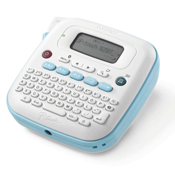 Brother Pt-N25Bt Rotuladora Electronica De Sobremesa Portatil Bluetooth - Pantalla Lcd - 3 Tipos De Letra, 15 Marcos Y 250 Simbolos - Ancho De Cinta 12Mm - Corte De Cinta Manual - Teclado Qwerty - Color Azul/Blanco