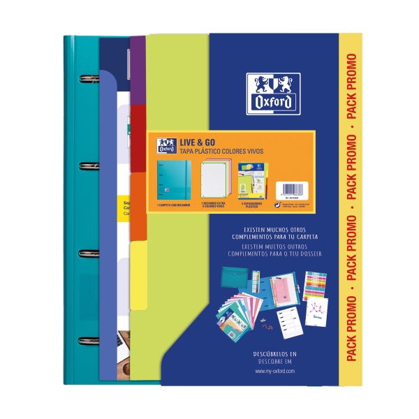 Oxford Europeanbinder Live & Go Carpeta Tamaño A4+ Con Recambio + Separadores - Tapa De Plastico Polyfoam - Colores Vivos Aleatorios