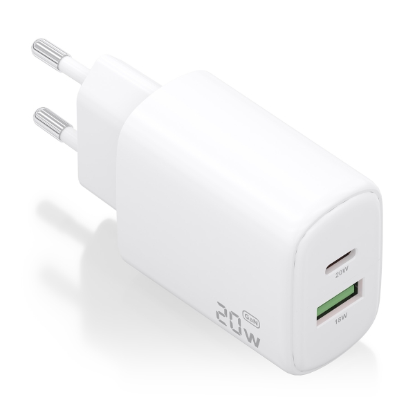 Aisens Cargador Gan 20W - 1Xusb-C Pd3.0 - 1Xusb-A Qc3.0 - Color Blanco
