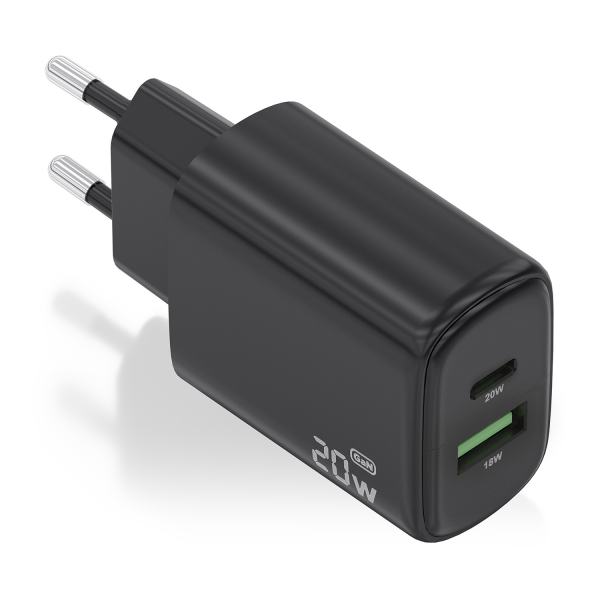 Aisens Cargador Gan 20W - 1Xusb-C Pd3.0 - 1Xusb-A Qc3.0 - Color Negro