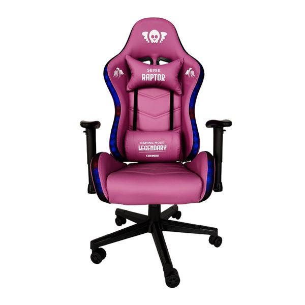 Cromad Serie Raptor Legendary Silla Gaming - Altura Regulable Con Piston De Gas Clase 2 - Reclinable Hasta 180º - Cojines Lumbar Y Cervical - Ruedas De Nailon De 60Mm - Iluminación Rgb - Color Violeta