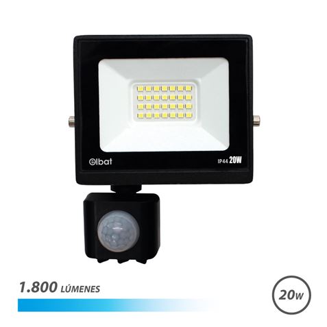 Elbat Serie Slim Foco Led 20W Con Sensor De Movimiento -  1800 Lumenes - 6500K Luz Fria - Ip44