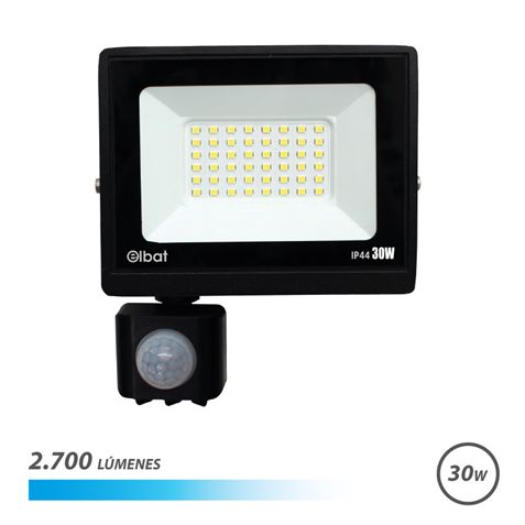 Elbat Serie Slim Foco Led 30W Con Sensor De Movimiento -  2700 Lumenes - 6500K Luz Fria - Ip44