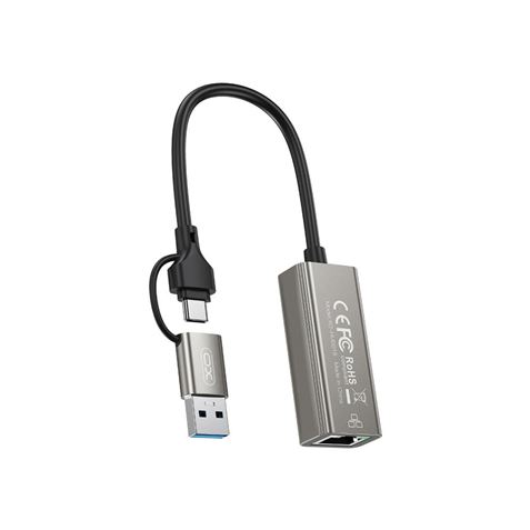 Xo Hub018 Adaptador De Red Rj45 A Usb 3.0 Y Usb-C - Color Plata