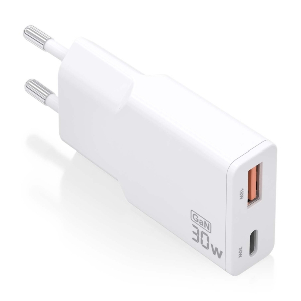 Aisens Cargador Gan Ultra Delgado 30W - 1Xusb-C Pd3.0 Qc4.0 - 1Xusb-A Qc3.0 - Color Blanco