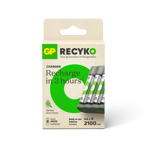 Gp Recyko Pack De Cargador Usb + 4 Pilas Recargables 2100Mah Aa