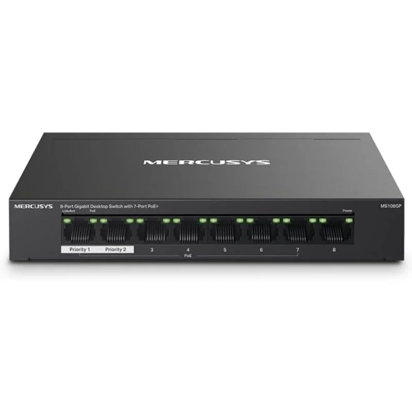 Mercusys Switch 8 Puertos Gigabit Rj45 10/100/1000Mbps - 7 Puertos Poe - Diseño Compacto - Plug & Play - Carcasa De Metal