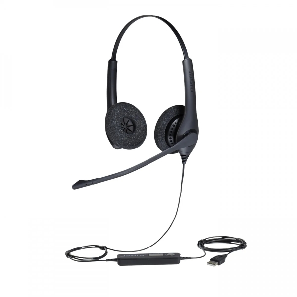 Jabra Biz 1500 Duo Auriculares Con Microfono Plegable Usb - Cancelacion De Ruido - Diadema Ajustable - Controles En Cable - Cable De 2.3M - Color Negro