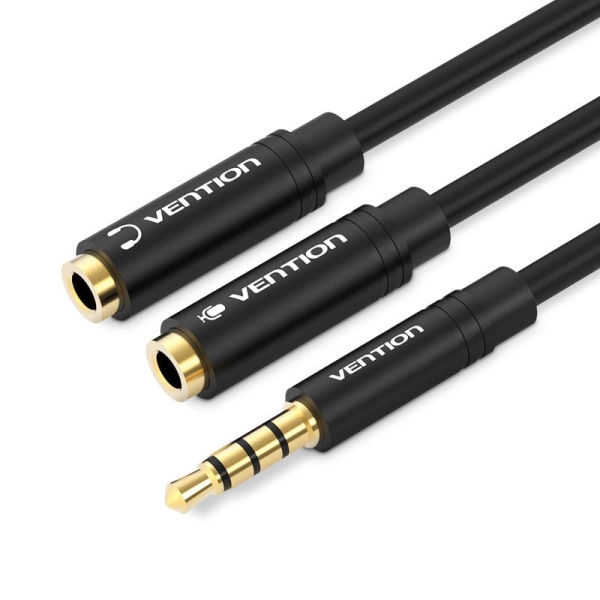 Vention Cable Estereo Divisor Jack 3.5 Macho A 2X Jack 3.5 Hembra - 0.3M - Color Negro