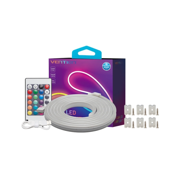Vention Tira De Luces Led De Neon - Silicona - Control Remoto - Usb 5V - 5M - Flexible Y Duradera - Resistente Al Agua Ip65