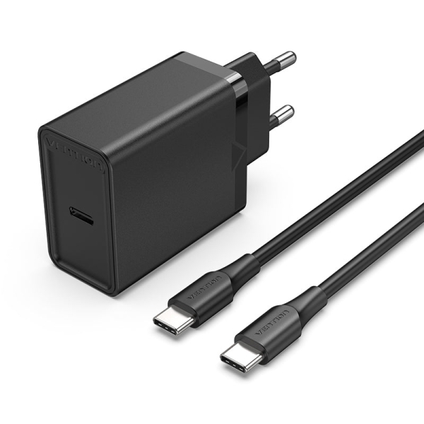 Vention Cargador De Pared Usb-C 25W - Cable Usb-C 1M  - Pd3.0 - Color Negro