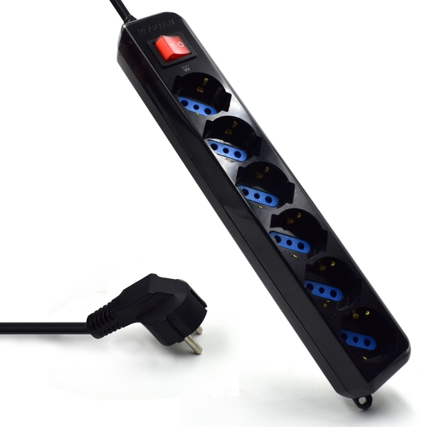 Ewent Regleta De Energia - 6 Enchufes - Version Schuko - 16A Con Interruptor De Encendido/Apagado - Proteccion Contra Sobrecarga - Cable De 1.5M - Color Negro