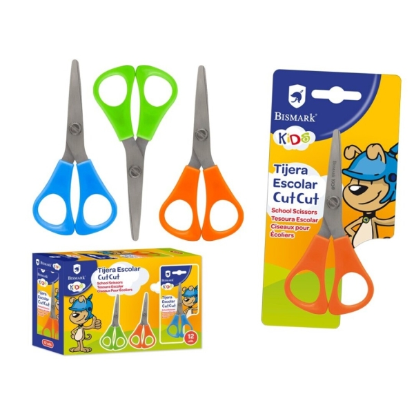 Bismark Kids Cut-Cut Tijera Escolar - Mangos En Plastico - Punta Roma - Colores Surtidos