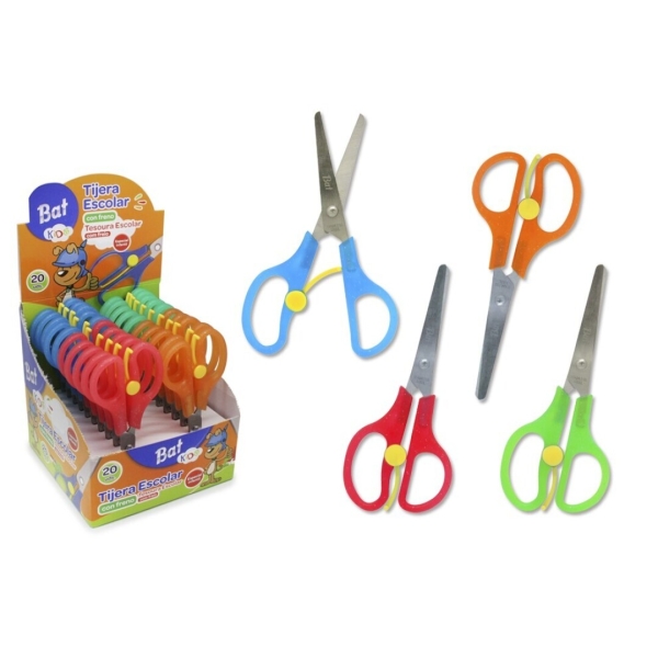 Bismark Bat Tijera Escolar 13Cm Con Freno - Mangos En Plastico - Punta Roma - 4 Colores Surtidos
