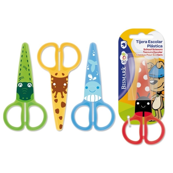Bismark Kids Plastica Tijera Escolar De Plastico - Decoradas Con Animales - Punta Roma - 4 Diseños Surtidos