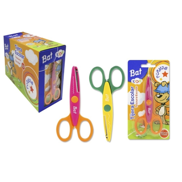 Bismark Kids Bat Formas Tijera Escolar - Hojas Con Forma Para Diferenrtes Tipos De Corte - Mangos En Plastico - Punta Roma - 2 Diseños Surtidos