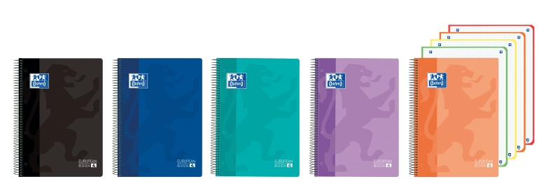 Oxford Europeanbook 4 Cuaderno A5+ Cuadriculado 5X5Mm 120 Hojas 90Gr - Tapa Superresistente - 4 Bandas De Color - Colores Vivos Surtidos
