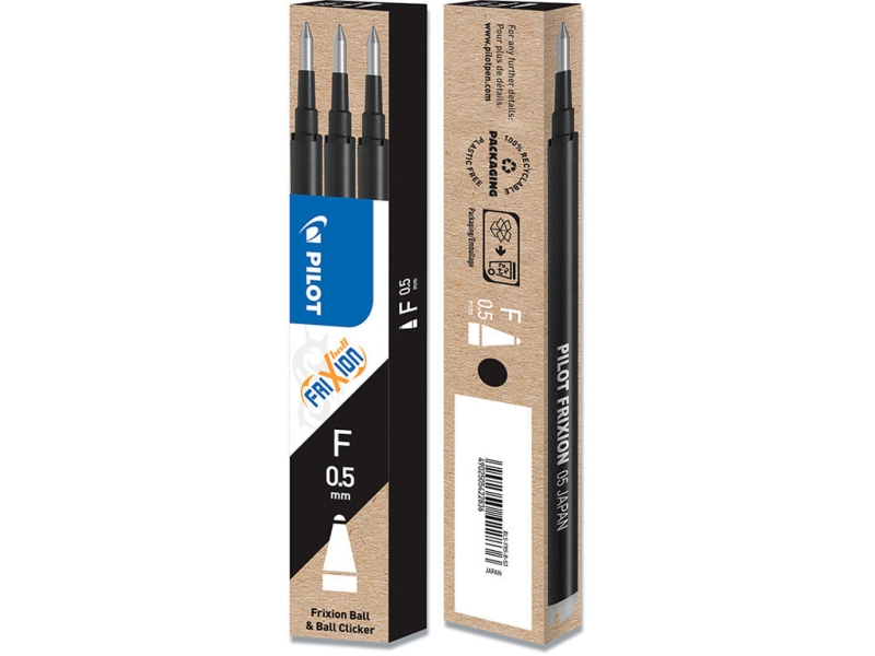 Pilot Pack De 3 Recambios Para Frixion Ball / Frixion Clicker - Tinta Gel Borrable - Punta De Bola 0.5Mm - Trazo 0.3Mm - Color Negro