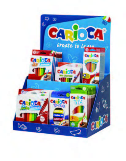 Carioca Expositor Core Incluye 8 Joy Box 12Uds, 12 Supercolor Pencils Box 12Uds, 6 Tempera Tubes 12Ml X 5Uds, 6 Jumbo Box 12Uds, 12 Tita Box 12Uds, 4 Maxi Wax Crayons 24Uds