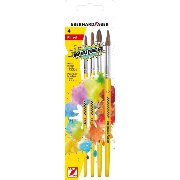 Eberhard Faber Winner Pack Con 4 Pinceles De Pelo Poni Tamaños 4, 6, 8, 12 - Virola De Aluminio