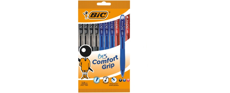 Bic Bu3 Pack De 10 Boligrafos Retractiles - Punta Media De 1Mm - Trazo 0.32Mm - Grip De Goma - Escritura Mas Fluida - Colores Surtidos