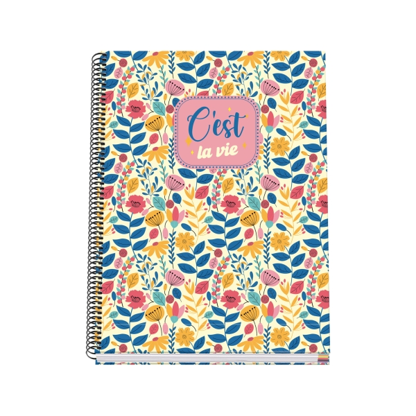 Dohe C`est La Vie Cuaderno Espiral A4 100 Hojas Microperforadas Cuadricula 5Mm - Tapa Dura Carton Forrado - Bandas De Color