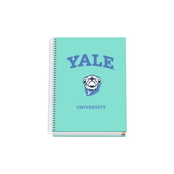 Dohe Yale Dog Cuaderno Espiral A5 100 Hojas Cuadricula 5Mm - Tapa Dura Impresa A Todo Color Y Plastificada En Brillo - Bandas De Color