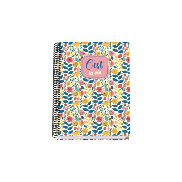 Dohe C`est La Vie Cuaderno Espiral A5 100 Hojas Cuadricula 5Mm - Tapa Dura Impresa A Todo Color Y Plastificada En Brillo - Bandas De Color