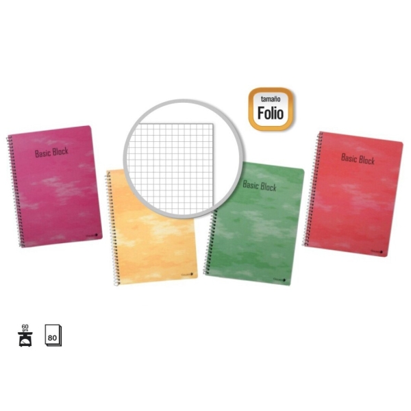 Golden Pack De 10 Cuadernos Espiral 80 Hojas 60Gr Cuadricula - Tamaño Folio - Tapa Normal Plastificada - Colores Surtidos