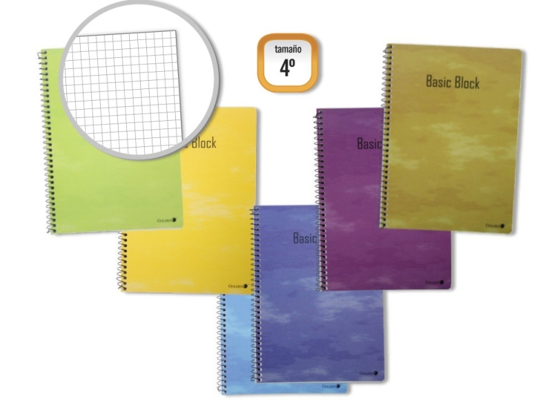 Golden Pack De 10 Cuadernos Espiral 80 Hojas 60Gr Cuadricula - Tamaño 4º - Tapa Normal Plastificada - Colores Surtidos