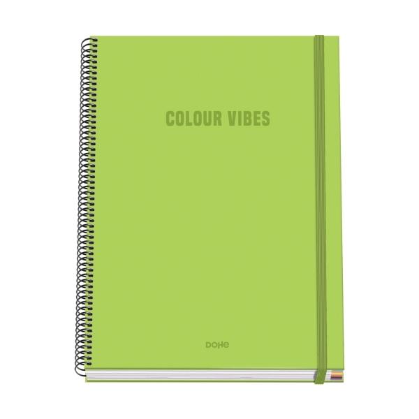 Dohe Colour Vives Cuaderno Espiral A4 100 Hojas Microperforadas Cuadricula 5Mm - Tapa Dura Carton Forrado - Cierre De Goma - Bandas De Color - Color Verde Lima