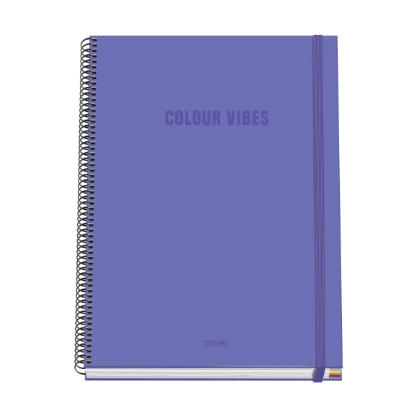 Dohe Colour Vives Cuaderno Espiral A4 100 Hojas Microperforadas Cuadricula 5Mm - Tapa Dura Carton Forrado - Cierre De Goma - Bandas De Color - Color Morado