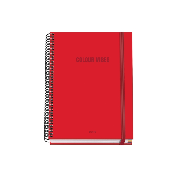 Dohe Colour Vives Cuaderno Espiral A5 100 Hojas Cuadricula 5Mm - Tapa Dura Impresa A Todo Color Y Plastificada En Brillo - Bandas De Color - Cierre De Goma - Color Rojo