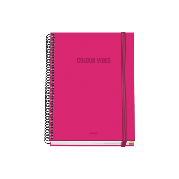 Dohe Colour Vives Cuaderno Espiral A5 100 Hojas Cuadricula 5Mm - Tapa Dura Impresa A Todo Color Y Plastificada En Brillo - Bandas De Color - Cierre De Goma - Color Rosa