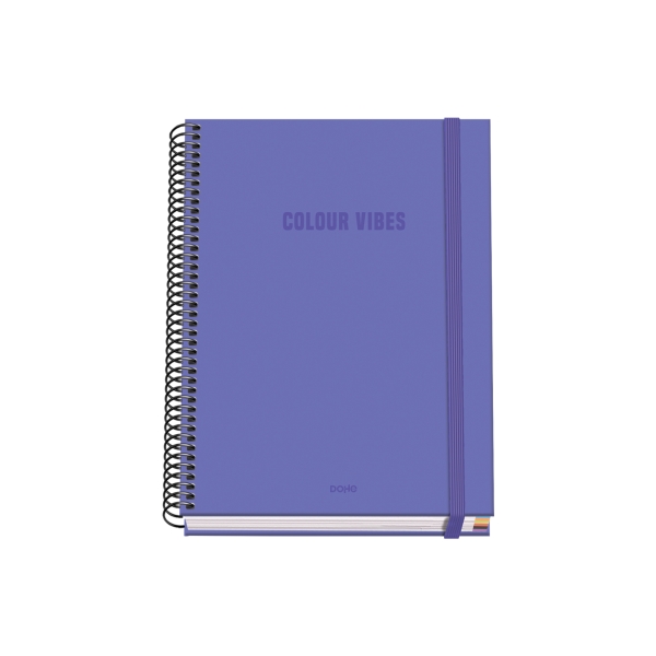 Dohe Colour Vives Cuaderno Espiral A5 100 Hojas Cuadricula 5Mm - Tapa Dura Impresa A Todo Color Y Plastificada En Brillo - Bandas De Color - Cierre De Goma - Color Morado