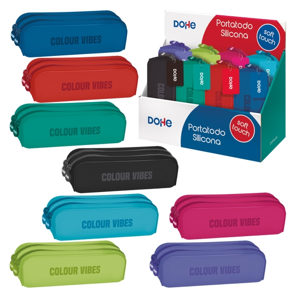 Dohe Colour Vibes Expositor Con 8 Portatodos Dobles De Silicona - Cierre Con Cremallera Y Tirador De Goma - Colores Surtidos