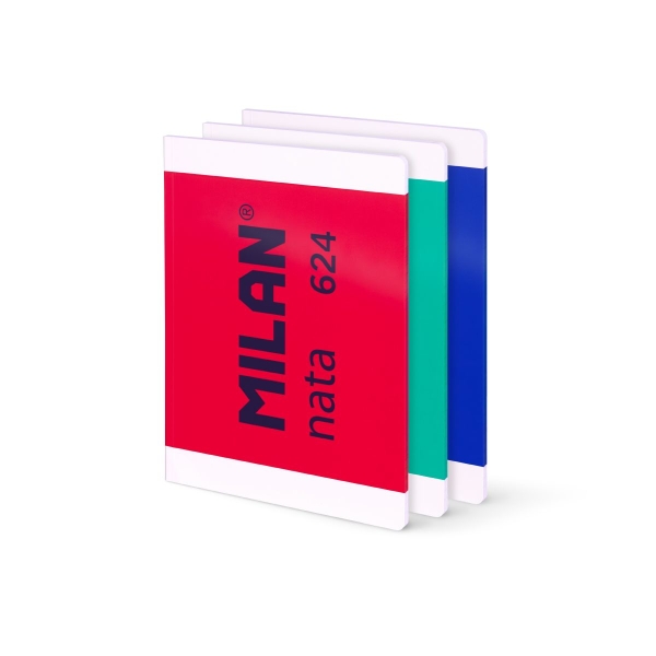 Milan Nata 624 Pack De 3 Libretas Encoladas Formato A4 Liso - 48 Hojas De 95 Gr/M2 - Microperforado - Colores Surtidos