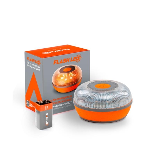 Flashled Sos Baliza De Señalizacion De Emergencia En Carretera V16, Homologada Por La Dgt, Con Gps Y Sim Integrada, Conectividad Dgt 3.0, Visibilidad 1 Km, Base Magnetica, Proteccion Ip54