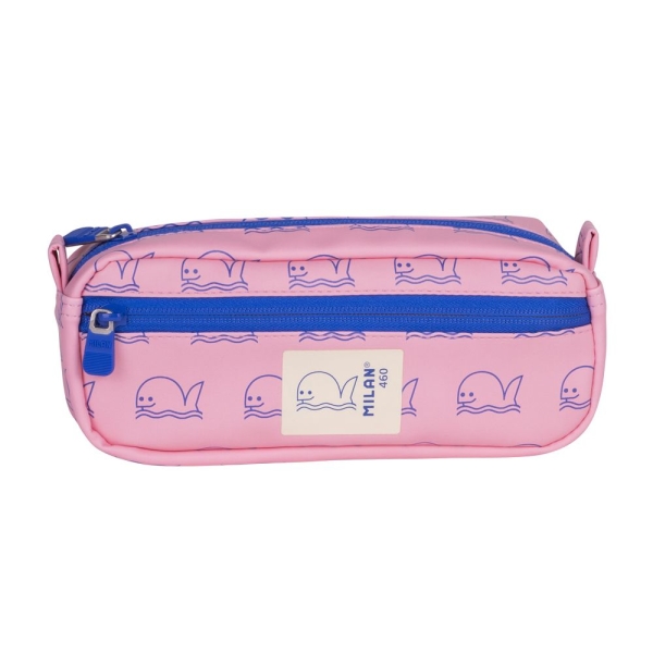 Milan Coleccion 460 Portatodo Rectangular - 2 Compartimentos Con Cremallera - Color Rosa/Azul