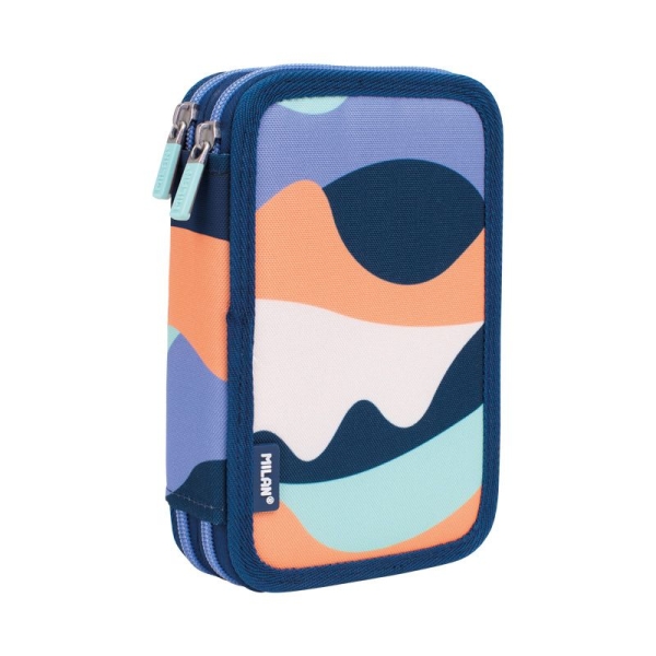 Milan The Fun Plumier De 2 Pisos Con 2 Gomas De Borrar, Sacapuntas, Lapiz, Boligrafo Capsule, Regla, 12 Lapices De Colores Y 18 Rotuladores