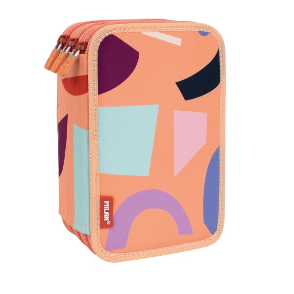 Milan Fun Animals Plumier De 3 Pisos Con Goma De Borrar, Sacapuntas, Lapiz, 3 Boligrafos, Regla, 12 Lapices De Colores, 6 Lapices De Colores Fluo, 5 Fluorescentes, Tijeras Y 18 Rotuladores - Color Naranja/Beige