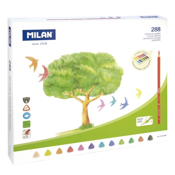 Milan Pack De 288 Lapices Triangulares De Colores - Mina 2.9Mm - Ergonomicos - Resistente A La Rotura - Colores Surtidos