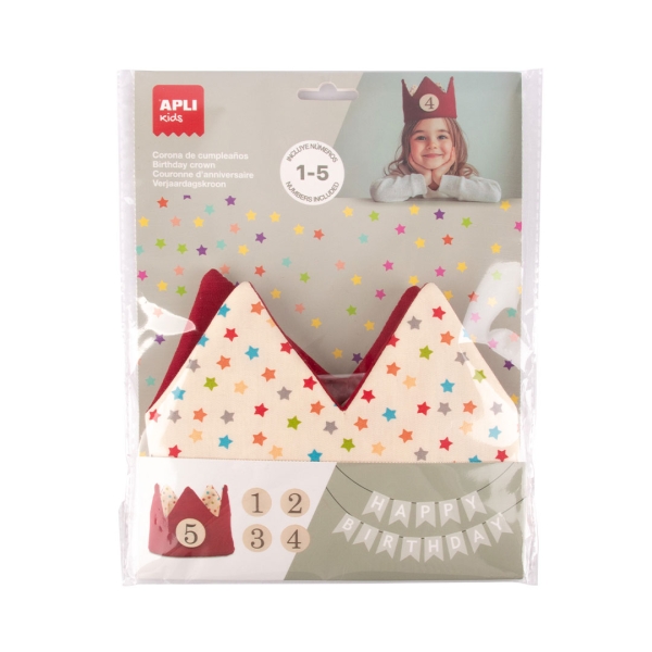 Apli Kids Corona De Cumpleaños - Con Numeros Del 1 Al 5 - Ajustable Y Reversible - Fabricada En Tela - Color Rojo Y Con Estrellas