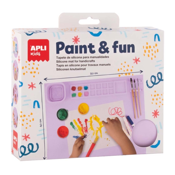 Apli Kids Paint & Fun Tapete De Silicona Y Vaso Pleglable - Para Pintar Y Hacer Manualidades Sin Ensuciar - Color Lila