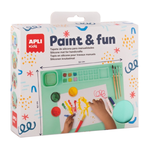 Apli Kids Paint & Fun Tapete De Silicona Y Vaso Pleglable - Para Pintar Y Hacer Manualidades Sin Ensuciar - Color Verde