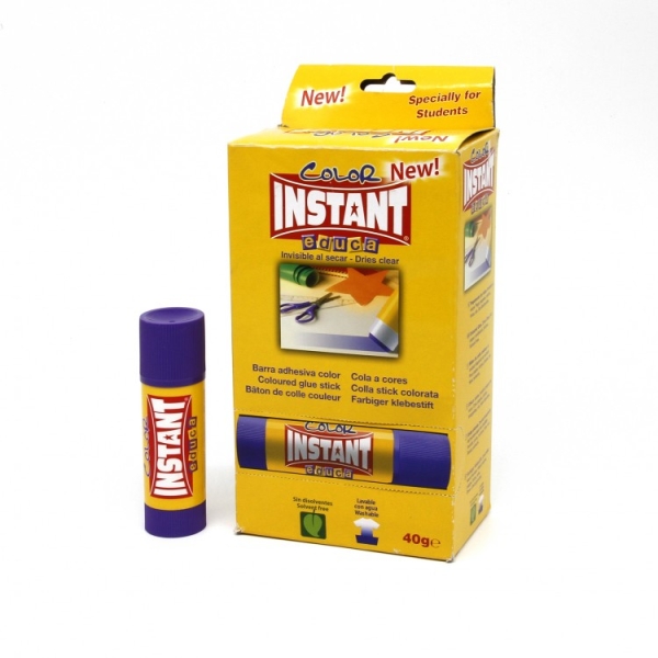 Instant Color Educa Barra De Pegamento 40Grs - Apto Para Uso Infantil Y/O Domestico - Lavable - Sin Disolventes - Color Lila