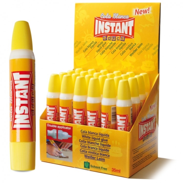 Instant Educa Cola Blanca 35Ml - Doble Aplicador - A Base De Componentes Naturales - Sin Disolventes - Color Blanco