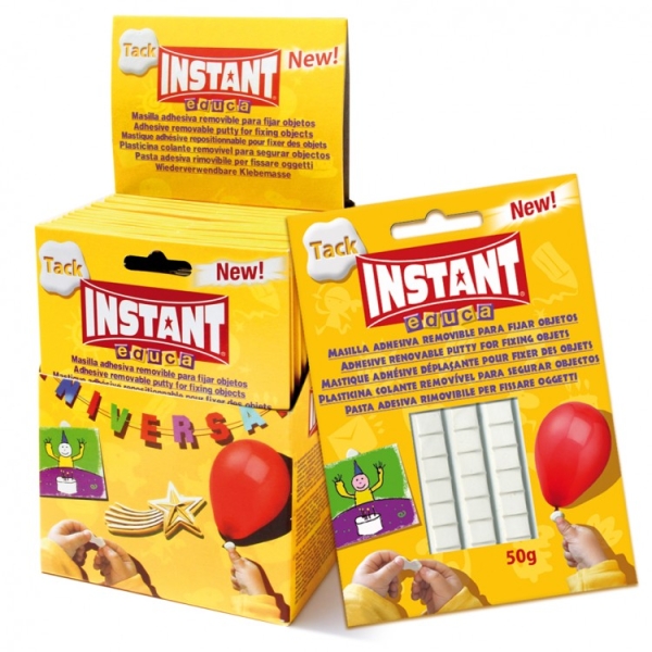 Instant Educa Pack De Masilla Adhesiva Blanca 50Gr - Fuertes, Limpias Y Removibles - Color Blanco