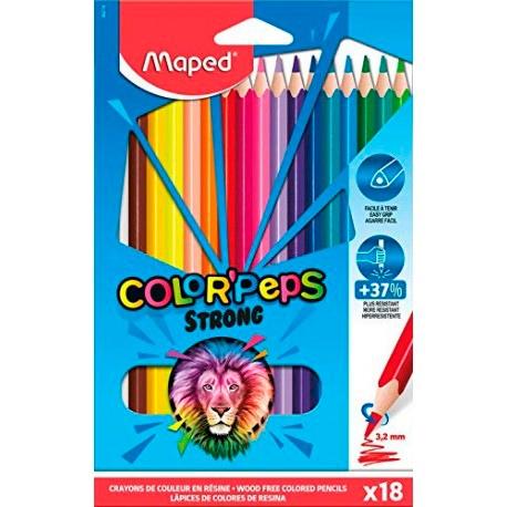 Maped Color´peps Strong Pack De 18 Lapices Triangulares De Colores - Mina 3,2Mm - Sin Madera - Punta Ultra Resistente - Colores Surtidos